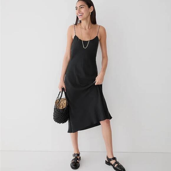 J. CREW Gwynth Cupro Midi Slip Dress Black Sz 2 Petite NWT $155 {3A28} - Picture 1 of 4